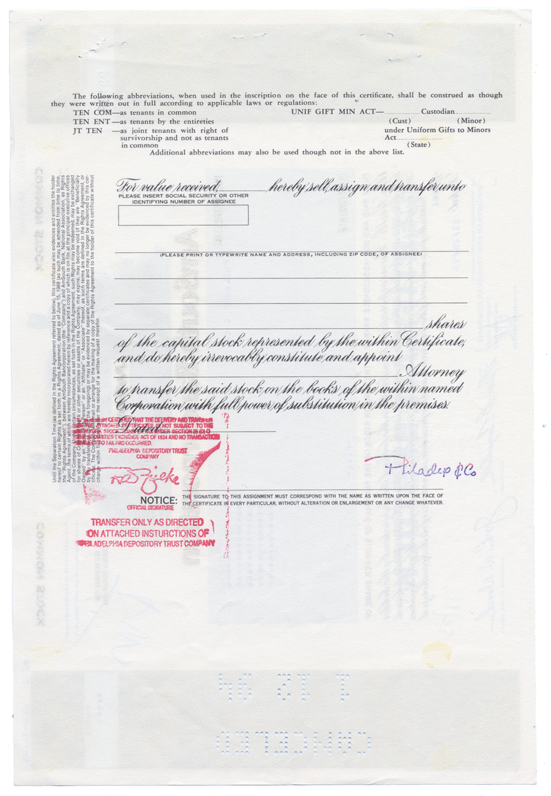 AmSouth Bancorporation Stock Certificate
