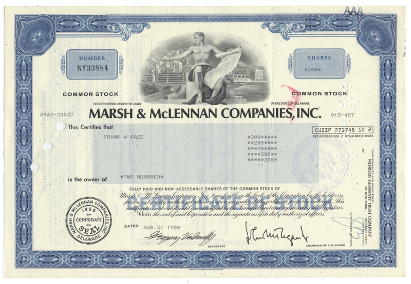 Marsh & McLennan Companies, Inc. Stock Certificate
