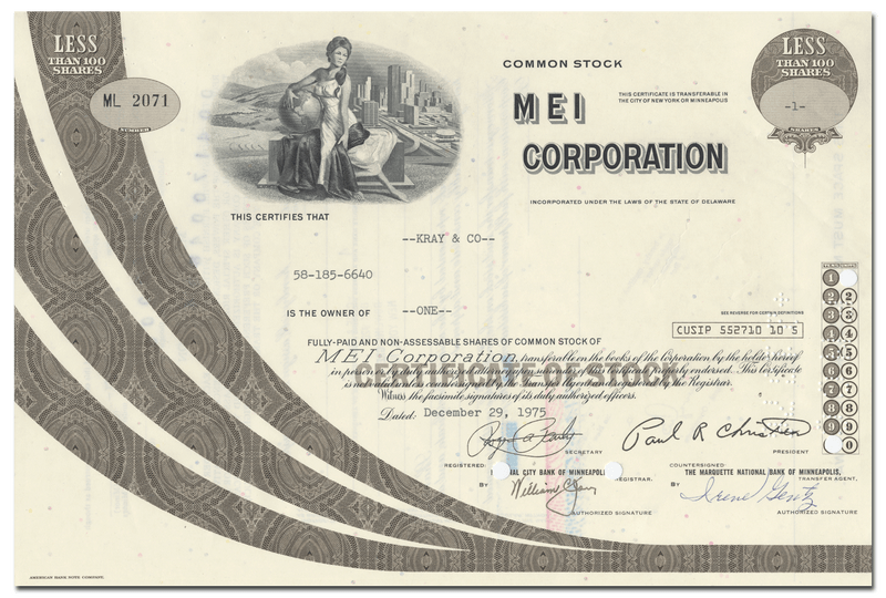 MEI Corporation Stock Certificate