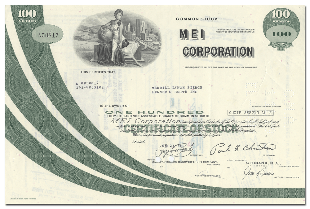 MEI Corporation Stock Certificate