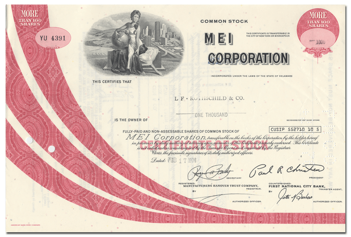 MEI Corporation Stock Certificate