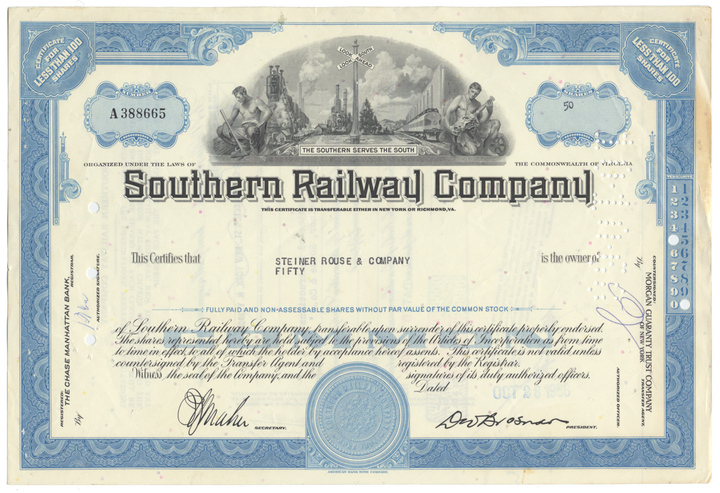 Southern Railway Company Stock Certificate