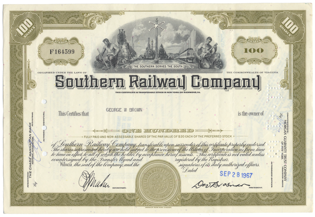 Southern Railway Company Stock Certificate