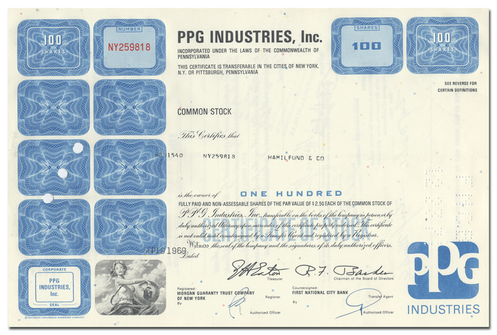 PPG Industries, Inc. Stock Certificate