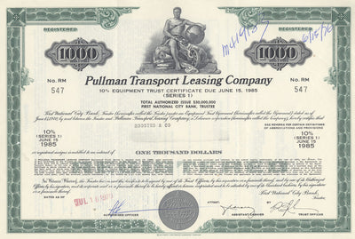 Pullman Transport Leasing Company Bond Certificate