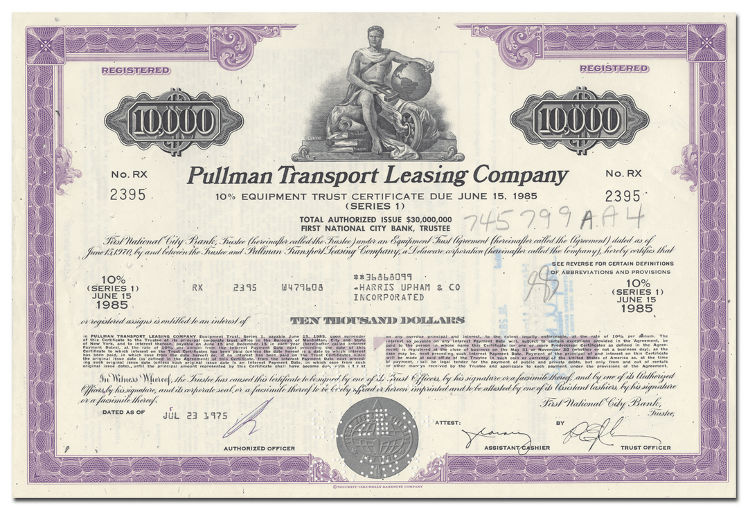 Pullman Transport Leasing Company Bond Certificate