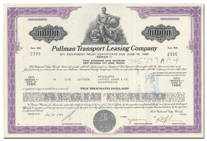 Pullman Transport Leasing Company Bond Certificate