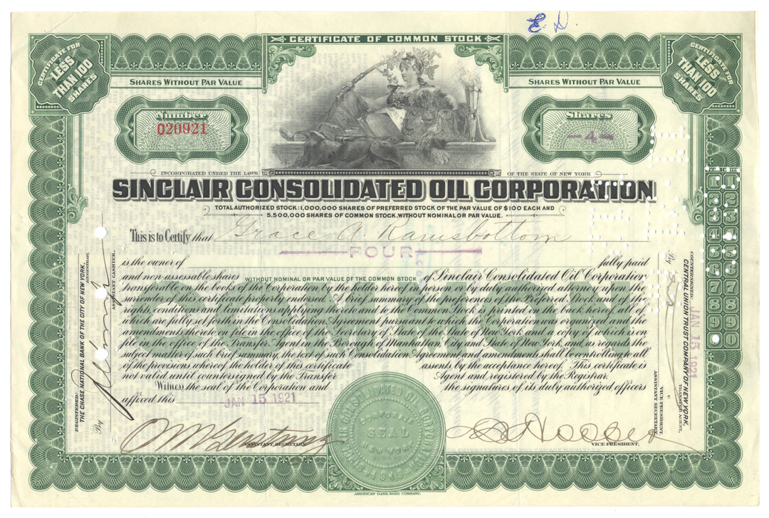 Sinclair Consolidated Oil Corporation Stock Certificate