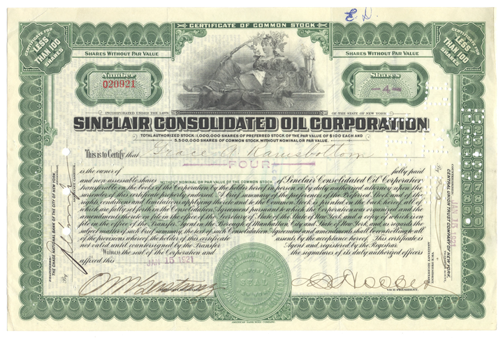 Sinclair Consolidated Oil Corporation Stock Certificate