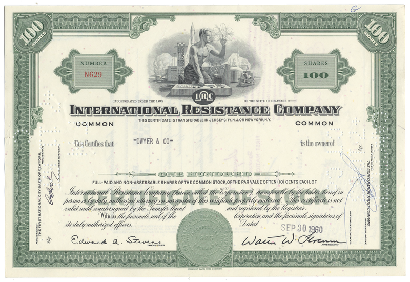 International Resistance Company Stock Certificate