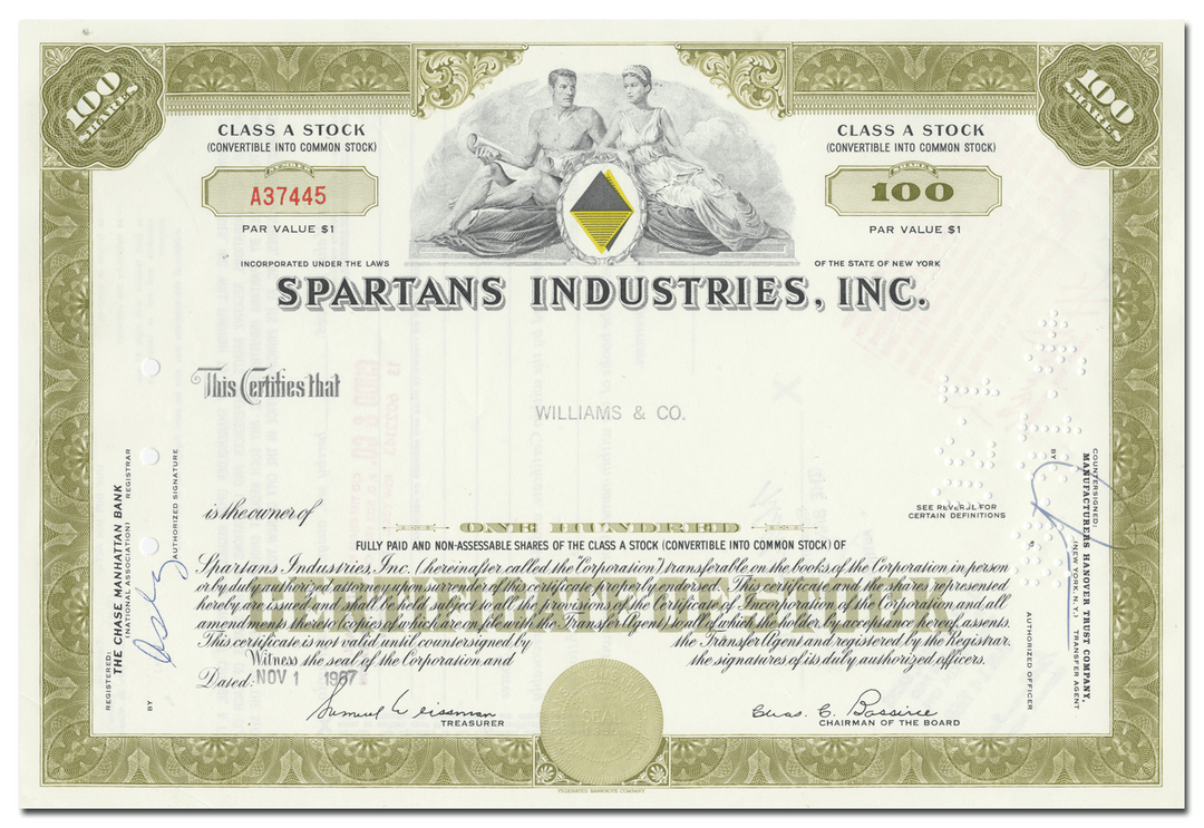 Spartans Industries, Inc. Stock Certificate