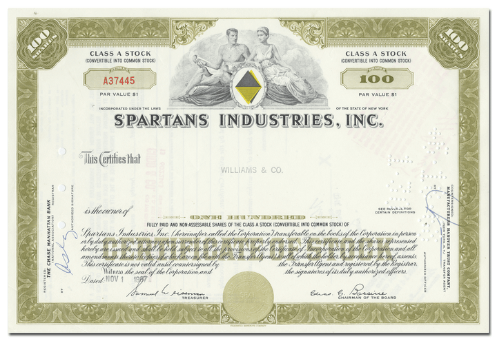 Spartans Industries, Inc. Stock Certificate