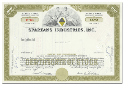 Spartans Industries, Inc. Stock Certificate