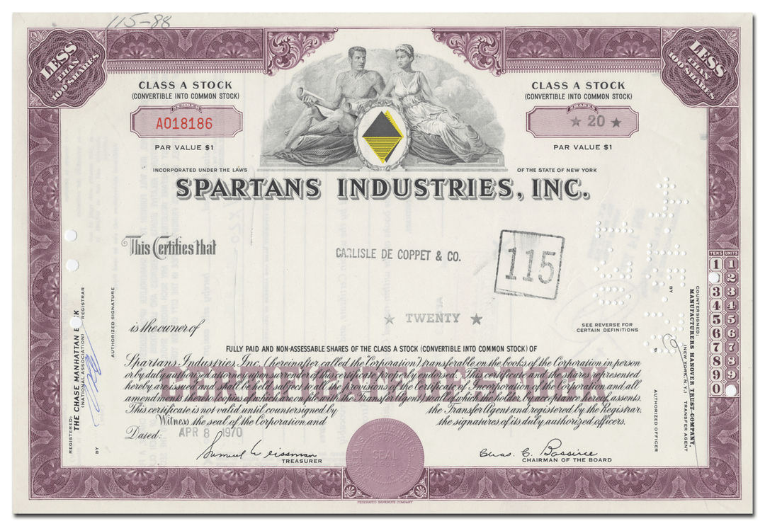 Spartans Industries, Inc. Stock Certificate