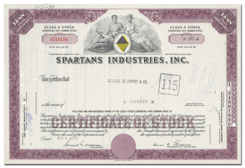 Spartans Industries, Inc. Stock Certificate