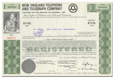 New England Telephone and Telegraph Company Bond Certificate