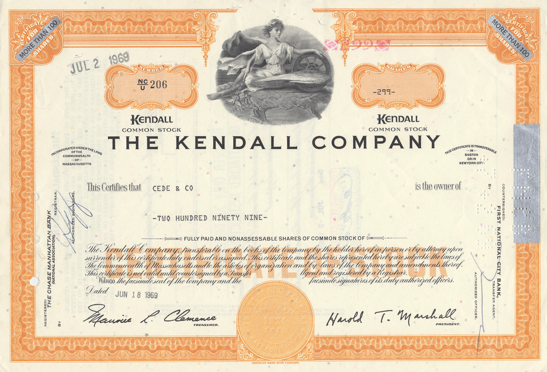 Kendall Company Stock Certificate