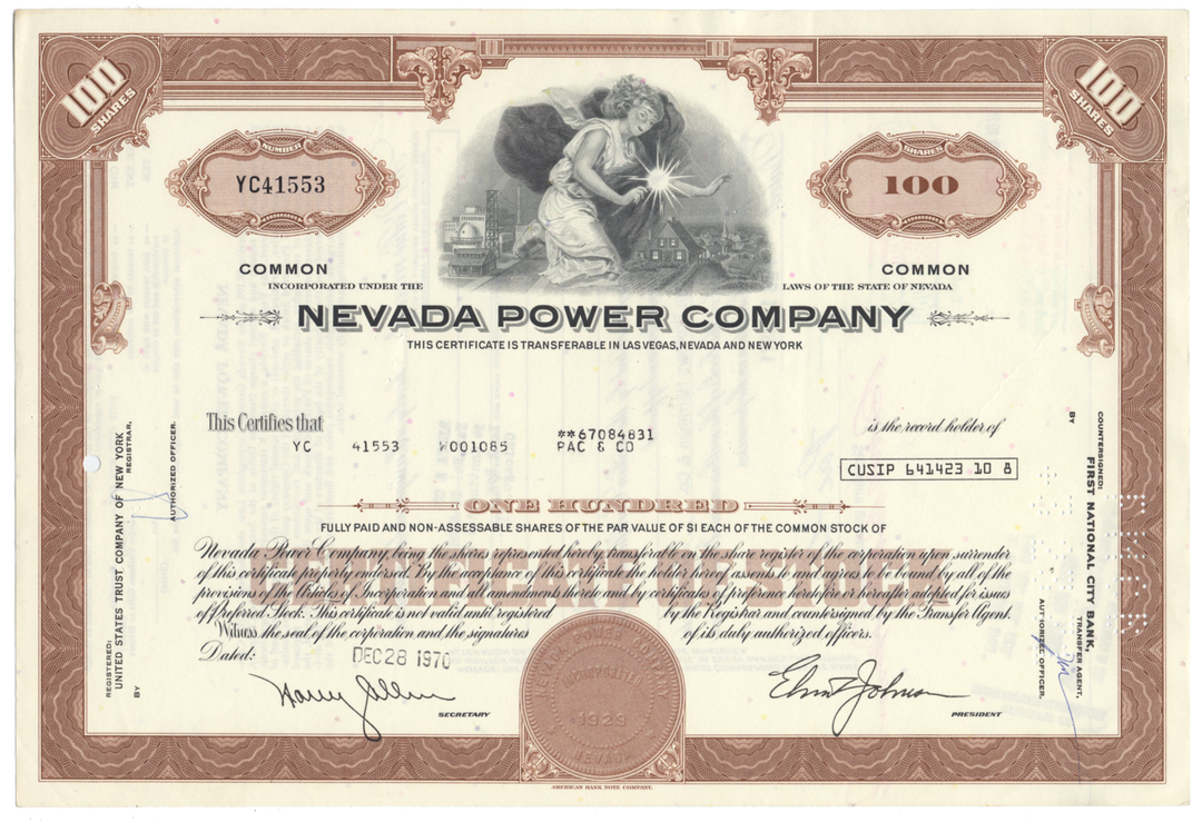 Nevada Power Company Stock Certificate