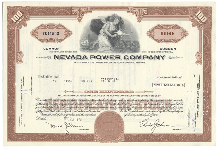 Nevada Power Company Stock Certificate