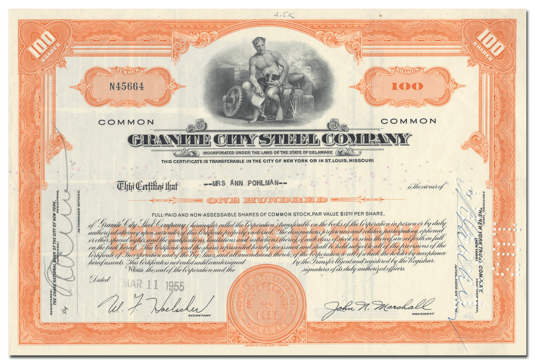 3206.png  1550 × 1057px  Granite City Steel Company Stock Certificate