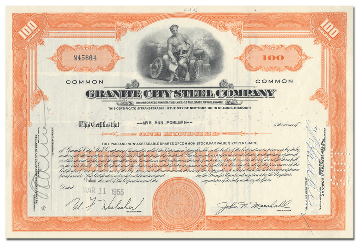 3206.png  1550 × 1057px  Granite City Steel Company Stock Certificate