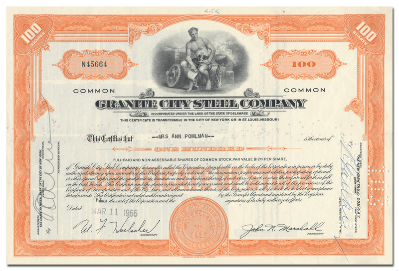 3206.png  1550 × 1057px  Granite City Steel Company Stock Certificate