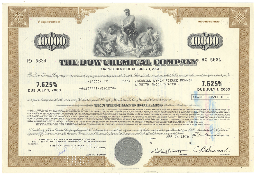 Dow Chemical Company Bond Certificate