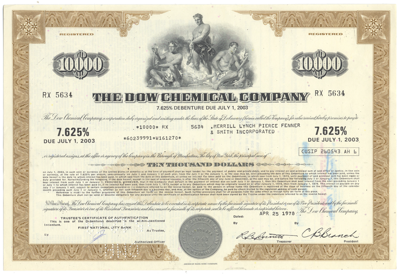 Dow Chemical Company Bond Certificate
