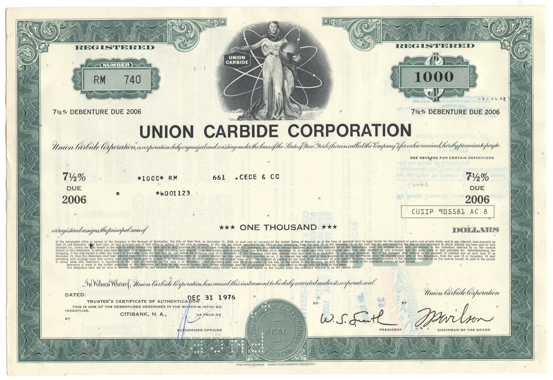 Union Carbide Corporation Bond Certificate