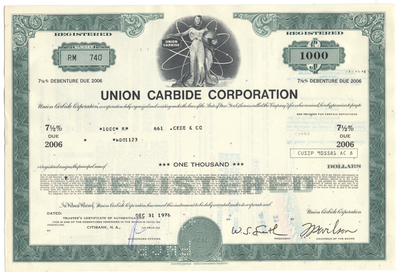 Union Carbide Corporation Bond Certificate