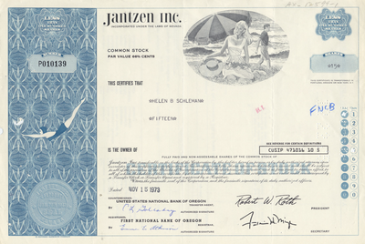 Jantzen, Inc. Stock Certificate