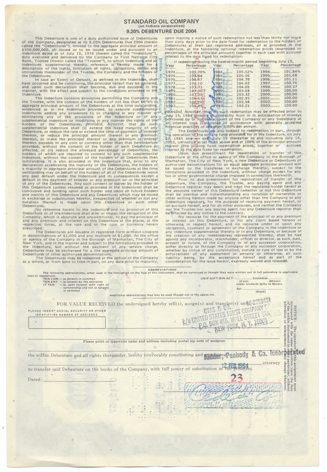 Standard Oil Company Bond Certificate