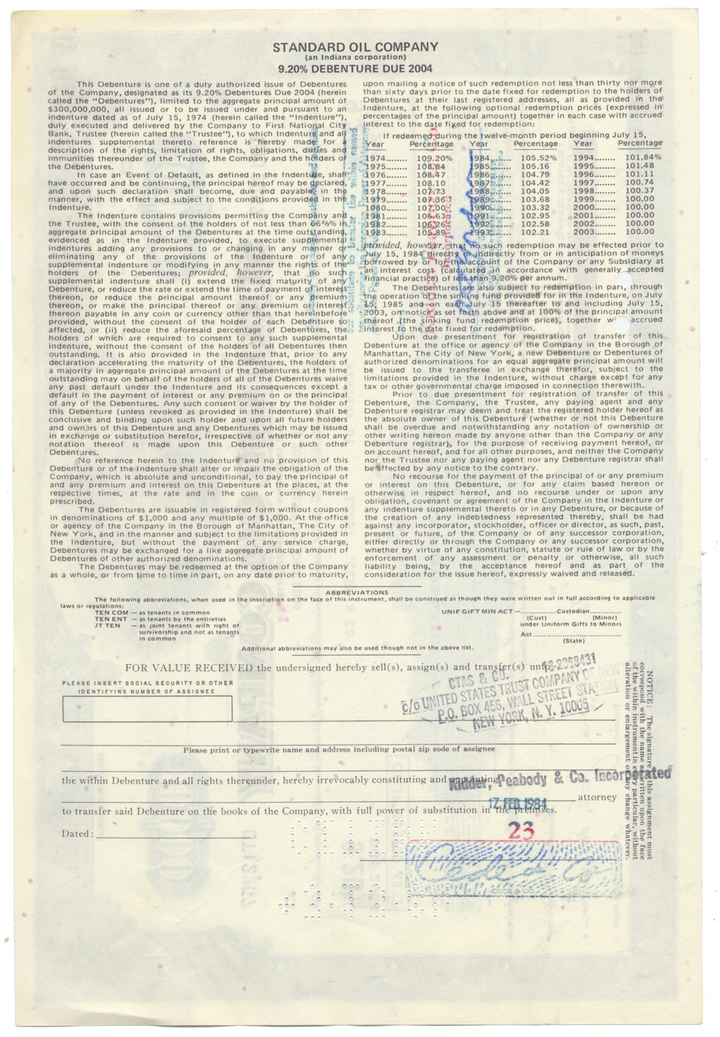 Standard Oil Company Bond Certificate