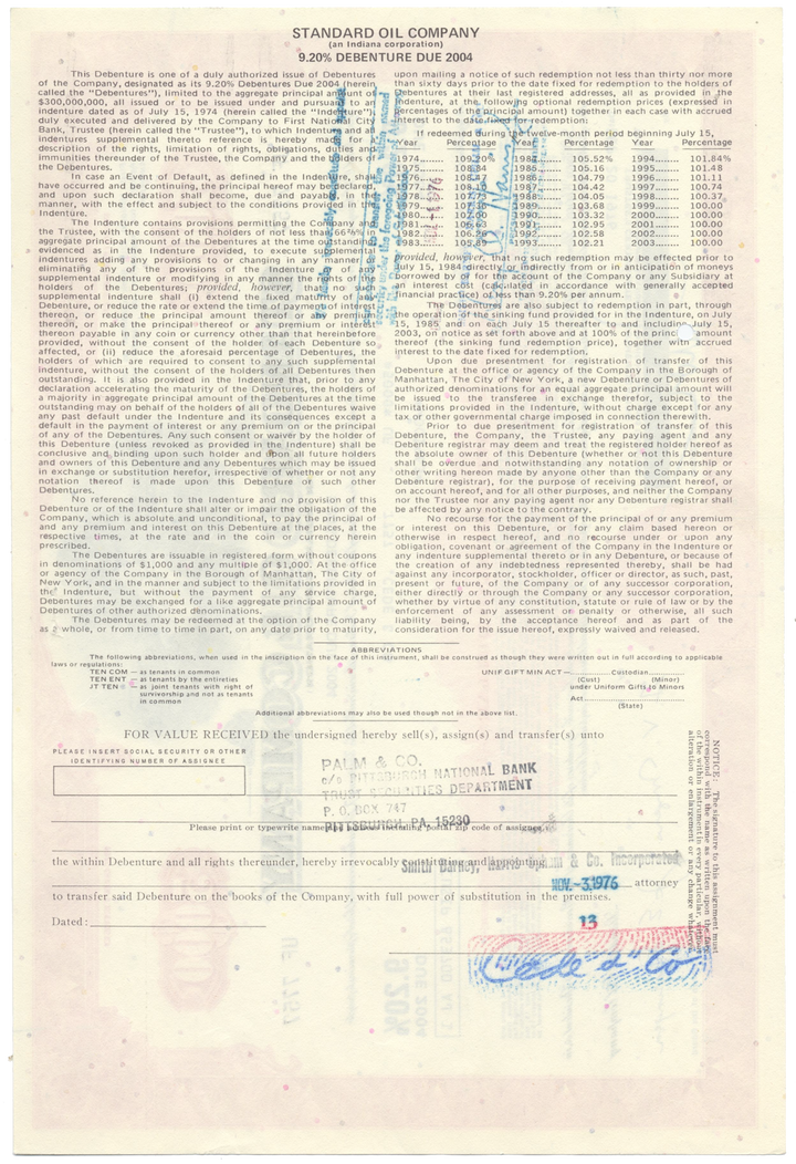 Standard Oil Company Bond Certificate