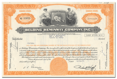 Belden Heminway Company, Inc. Stock Certificate