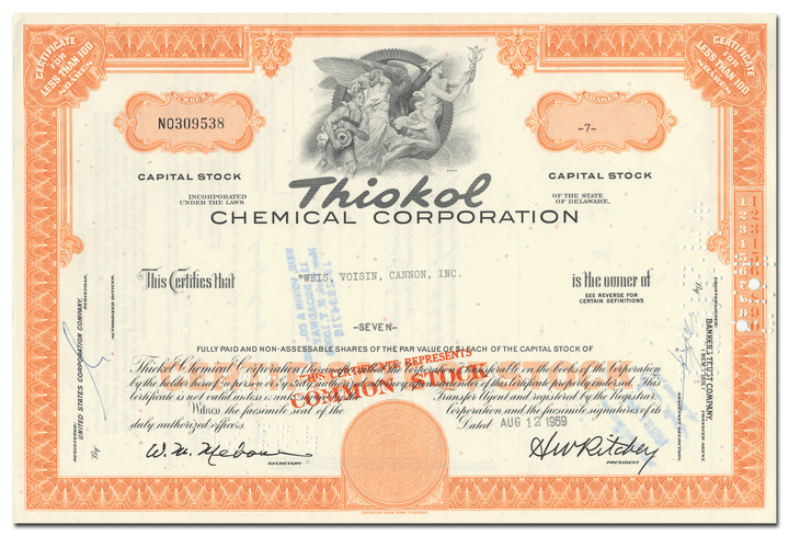 Thiokol Chemical Corporation Stock Certificate