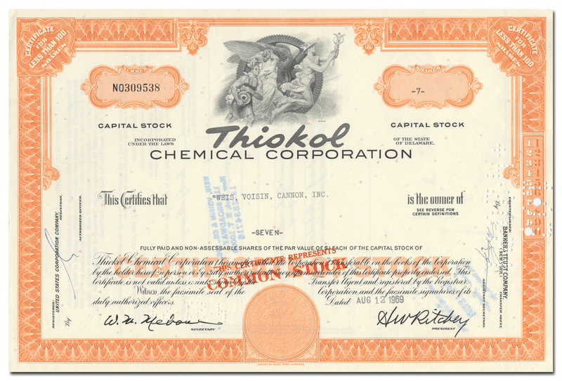 Thiokol Chemical Corporation Stock Certificate