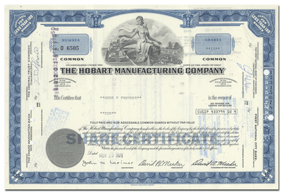 Hobart Manufacturing Company Stock Certificate