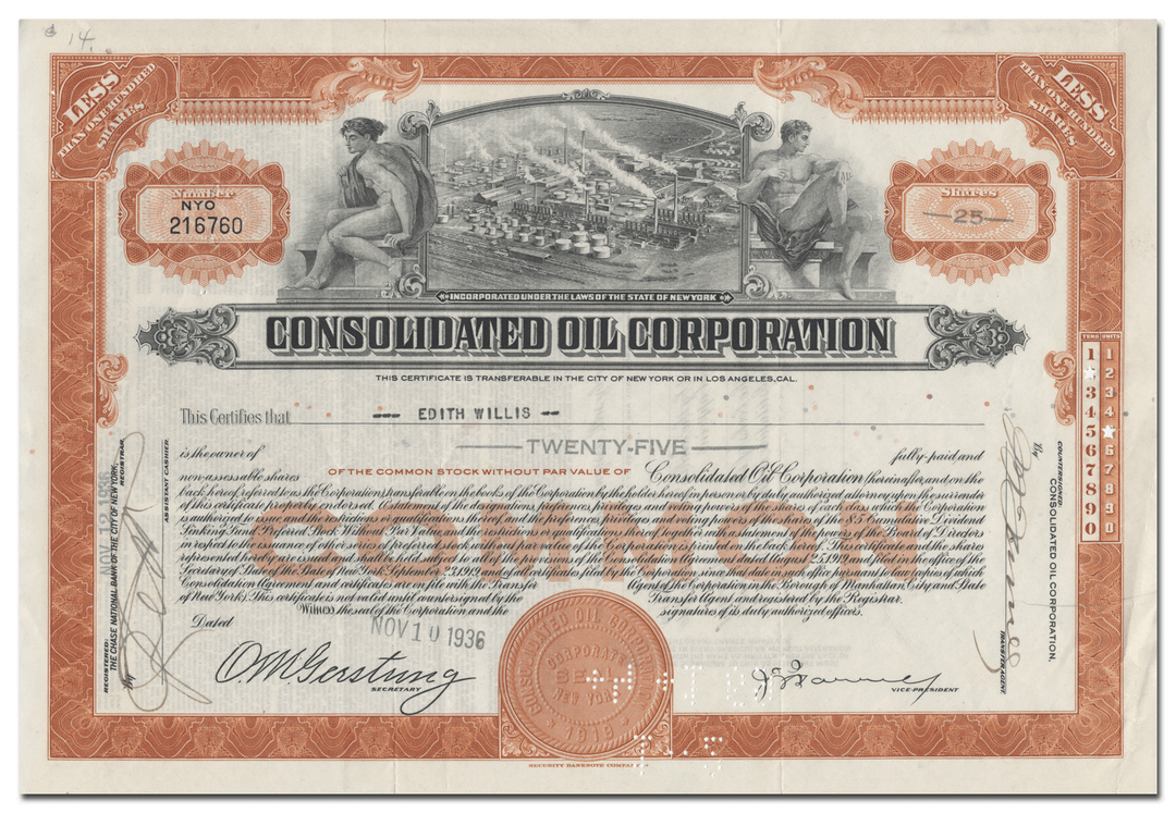 Consolidated Oil Corporation Stock Certificate