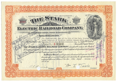 Stark Electric Railroad Company Stock Certificate