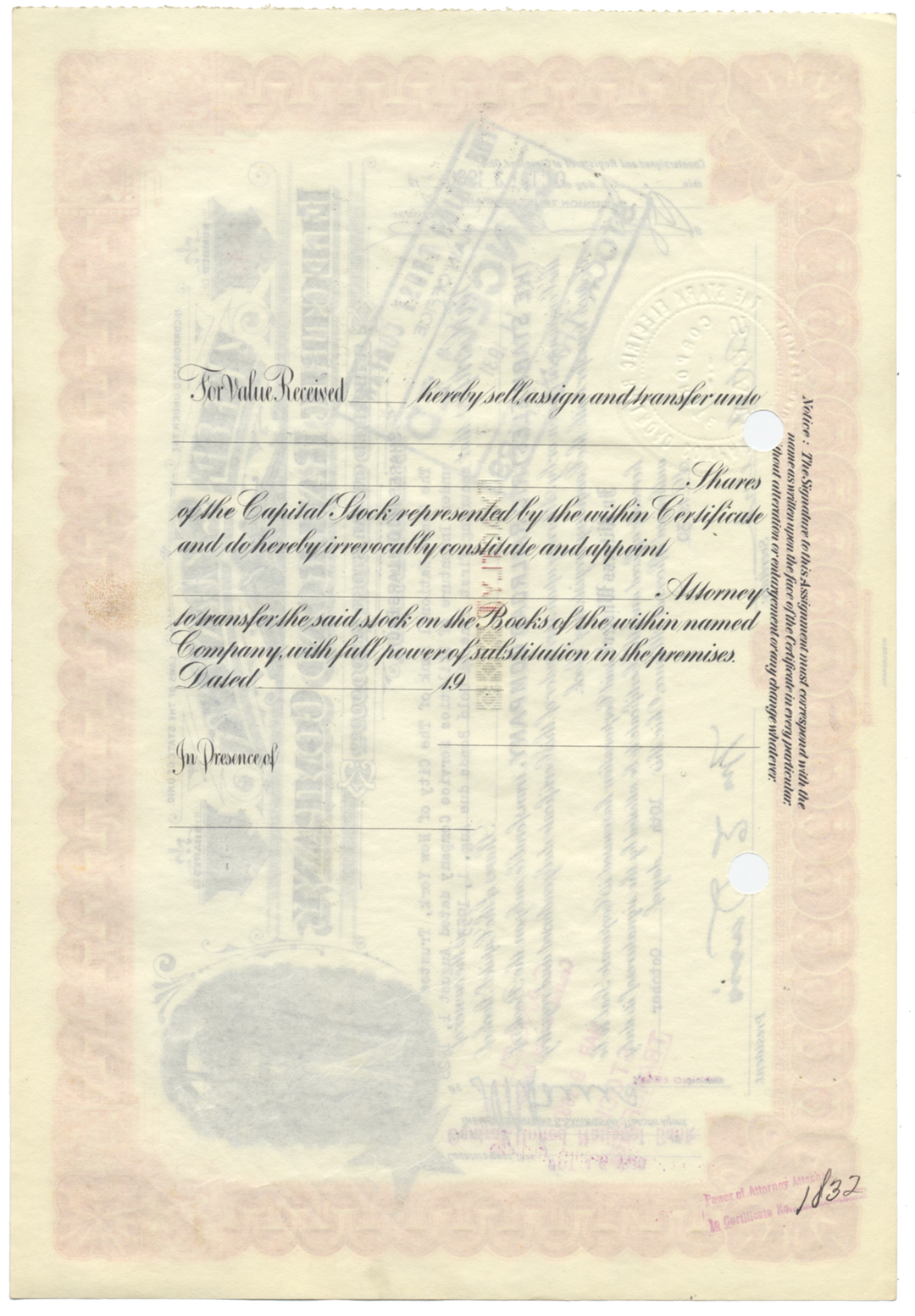 Stark Electric Railroad Company Stock Certificate