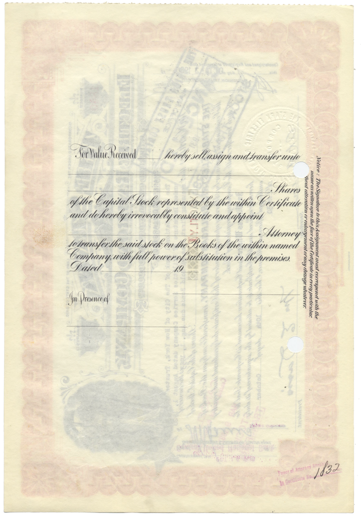 Stark Electric Railroad Company Stock Certificate