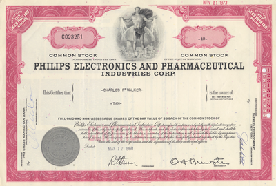Philips Electronics and Pharmaceutical Industries Corp. Stock Certificate