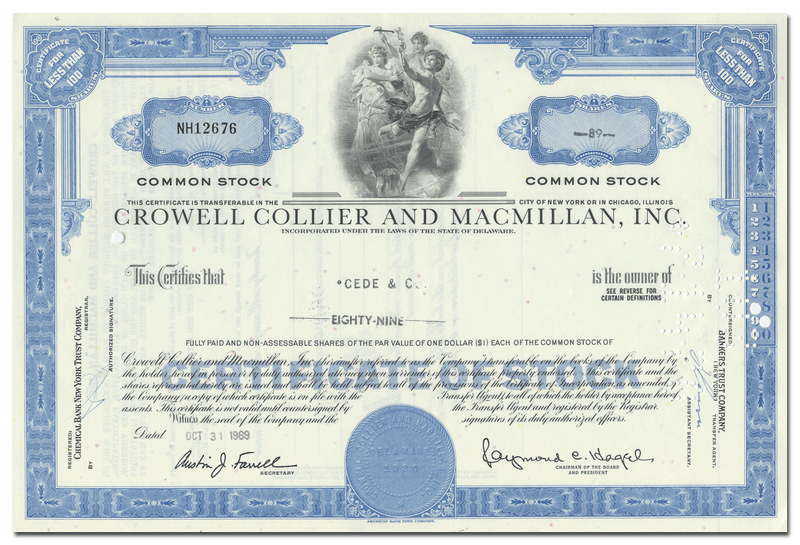 Crowell Collier and Macmillan, Inc. Stock Certificate