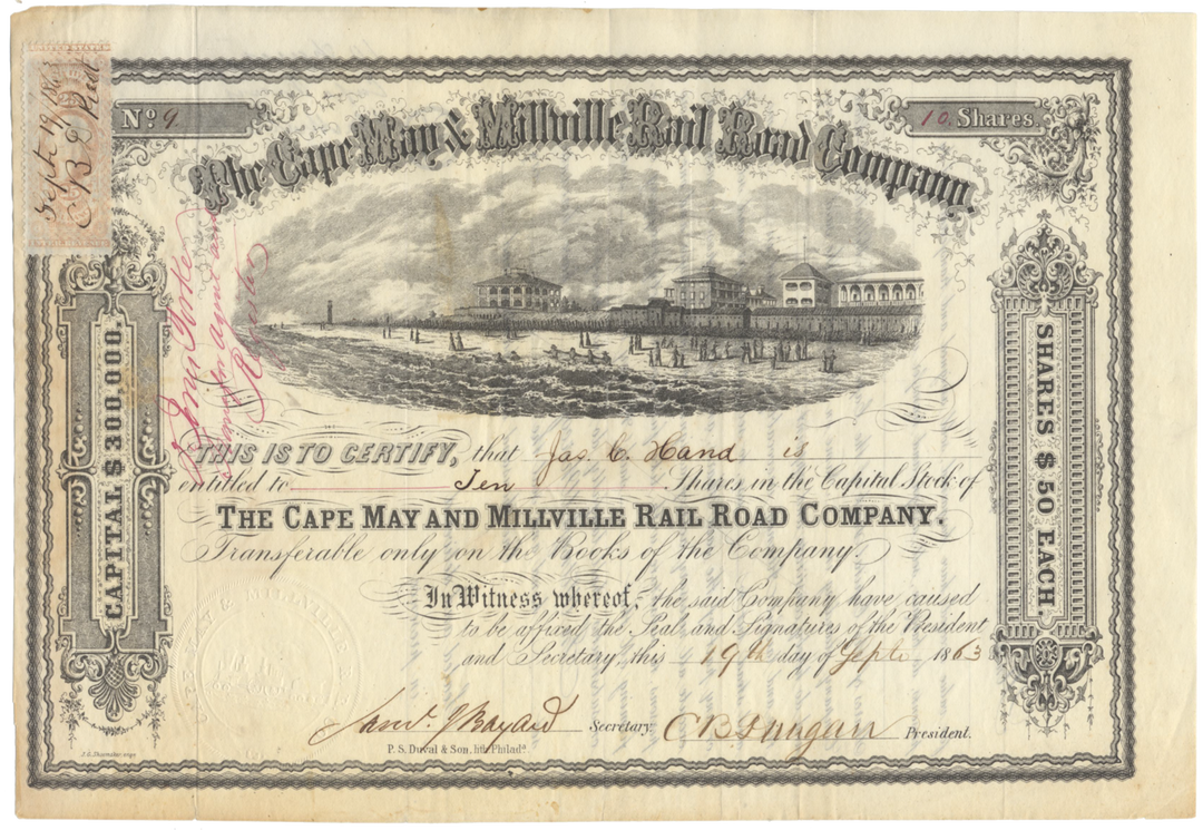 Cape May & Millville Rail Road Company Stock Certificate