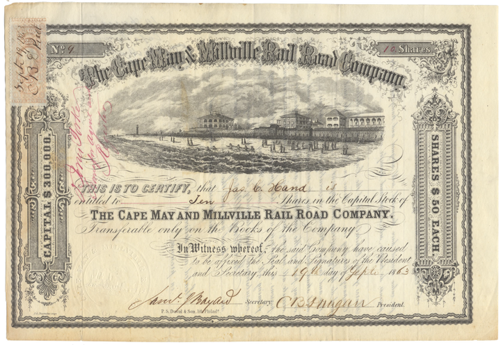 Cape May & Millville Rail Road Company Stock Certificate