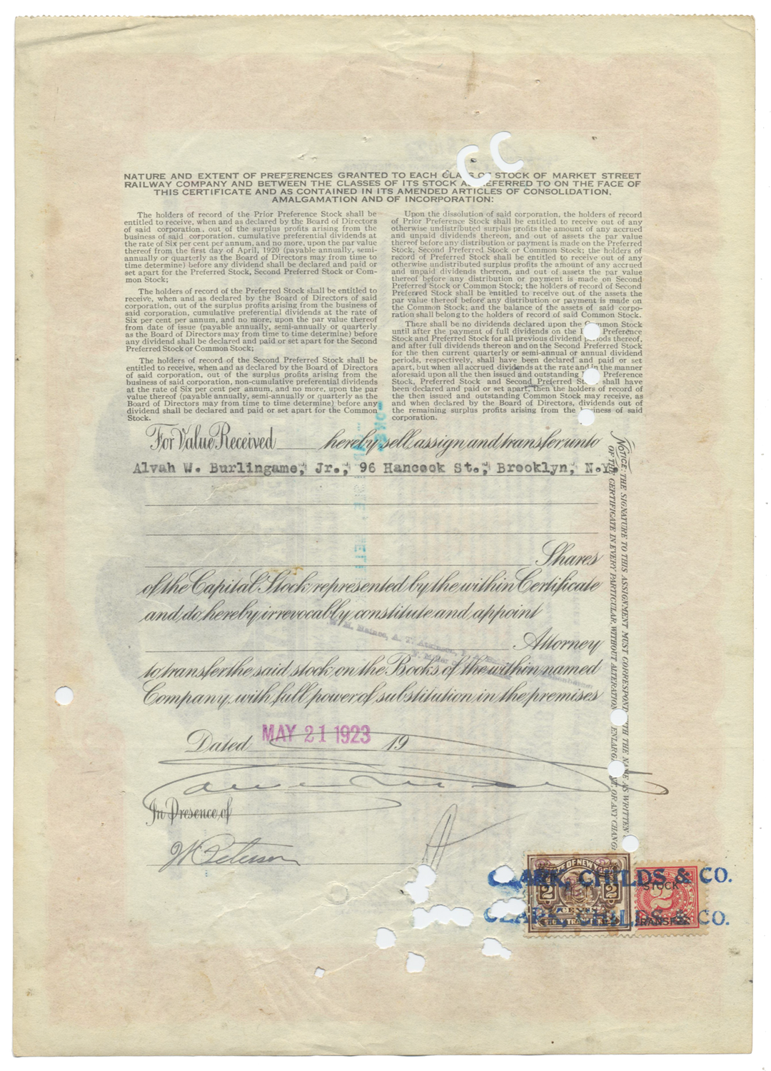 Market Street Railway Stock Certificate