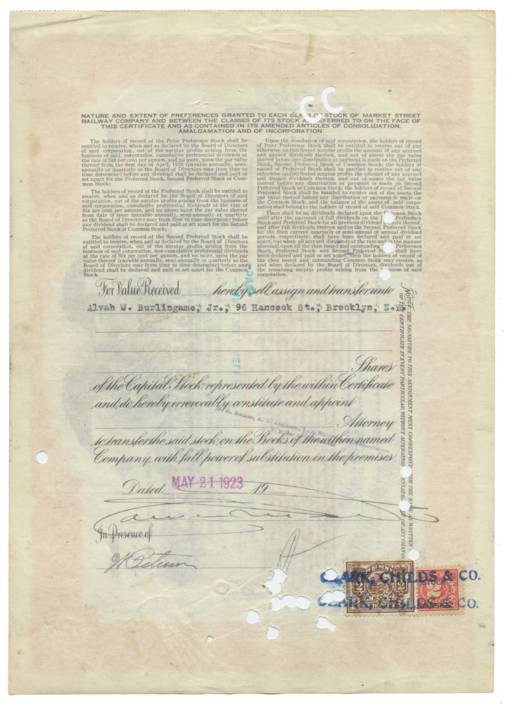 Market Street Railway Stock Certificate