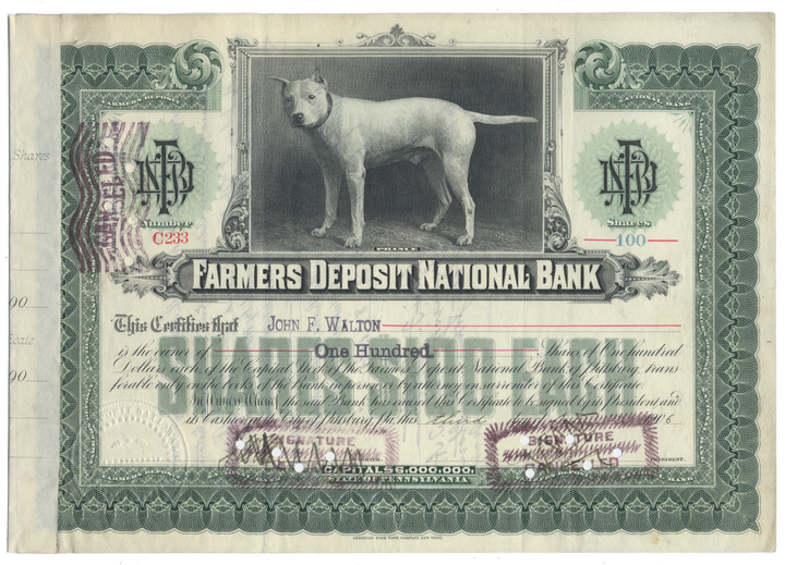 Farmers Deposit National Bank Stock Certificate