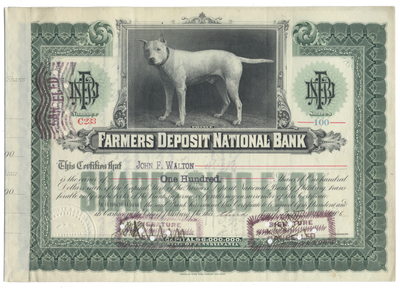 Farmers Deposit National Bank Stock Certificate
